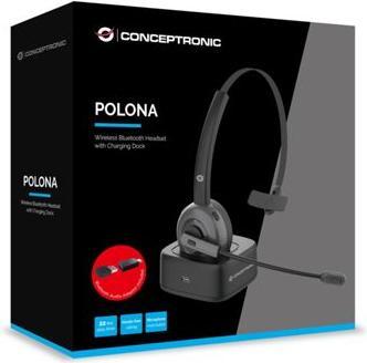 Actual product image Conceptronic POLONA Wireless Bluetooth Headset with Charging Doc & Bluetooth USB audio adapter (Wireless, USB-C)