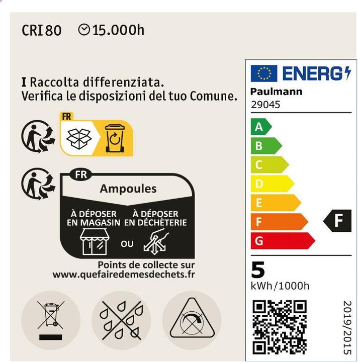 Energie-Label Paulmann Stiftsockel (G9, 4.60 W, 470 lm, 1 x, F)