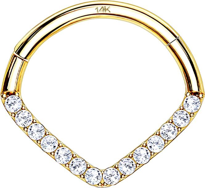 Hollywood Body Jewelry Micro Segmentring klappbar 14k gold Winkel mit Kristallen (14k Gold, ohne Messing)