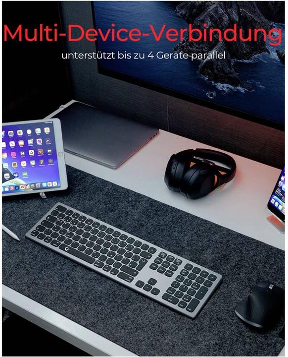Actual product image KeySonic Full-Size Aluminum Keyboard, Bluetooth® & RF, for Win & macOS (DE, Wireless)
