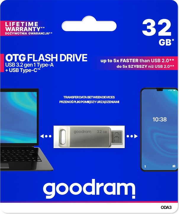 Actual product image Goodram ODA3 USB Flash Drive USB Type-A / USB Type-C 3.2 Gen 1 (3.1 Gen 1) (32 GB, USB-A, USB-C, USB 3.2)