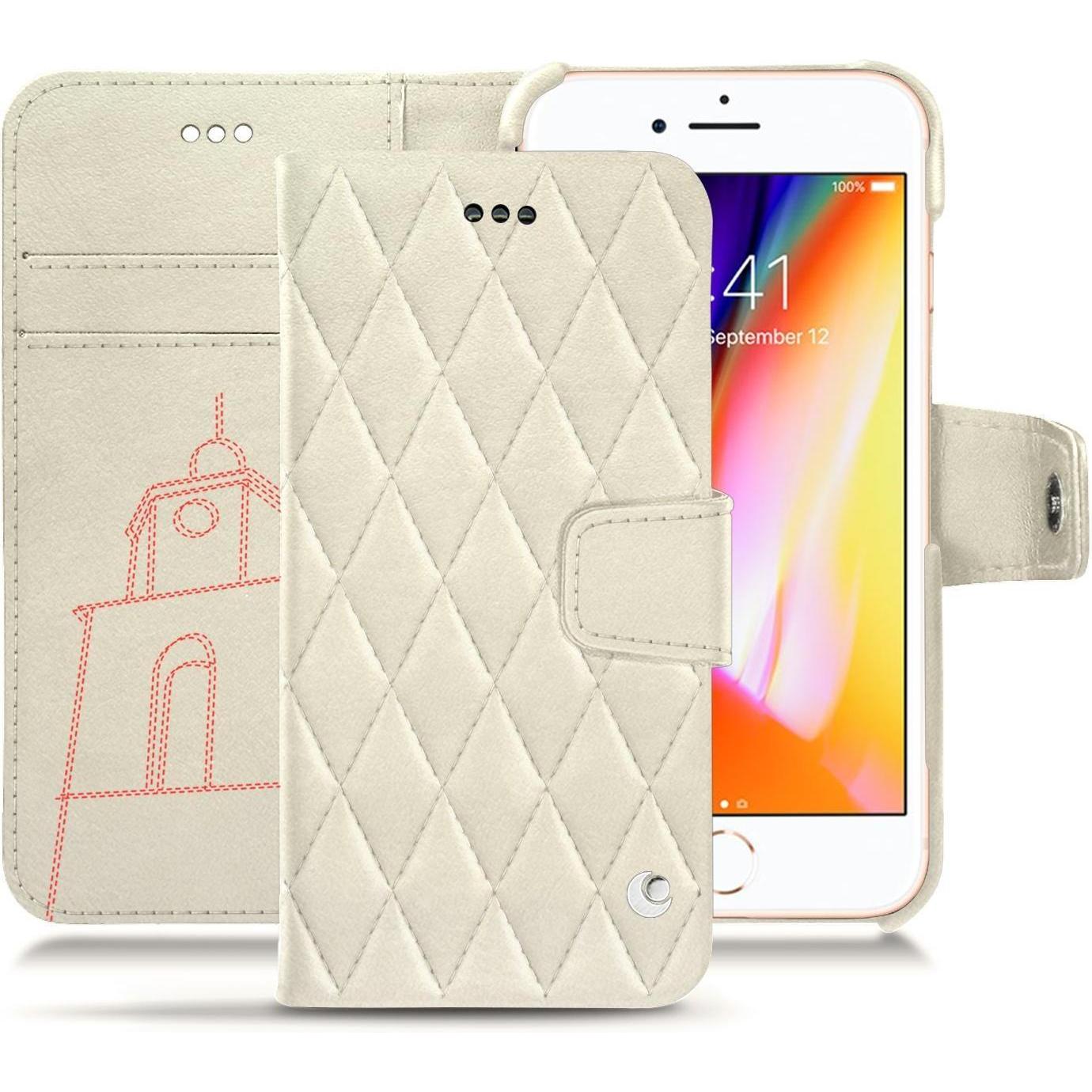 Noreve Lederschutzhülle Wallet (Apple iPhone 8), Smartphone Hülle, Weiss