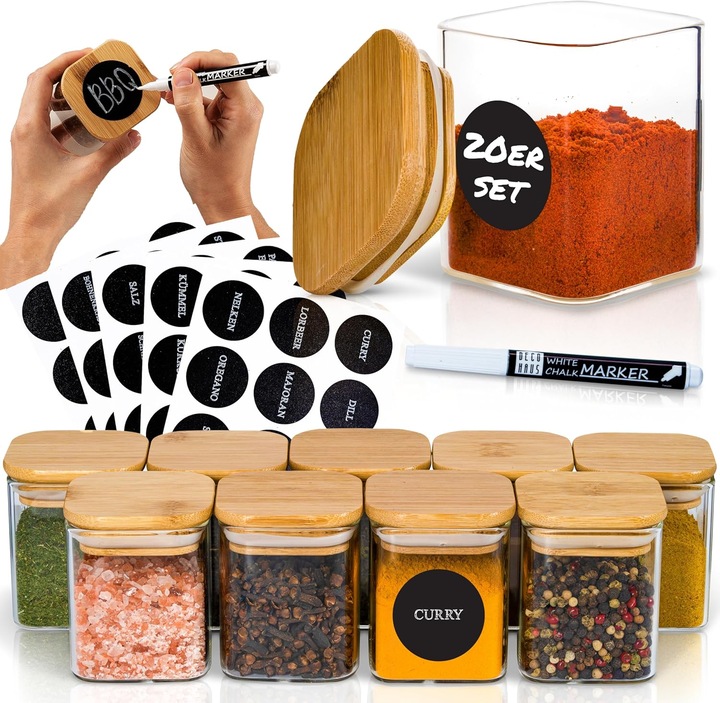 Immagine prodotto Deco haus 20er Gewürzgläser-Set eckig mit Deckel (0.16 l)