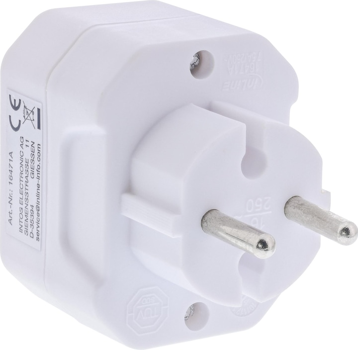 Produktbild InLine Steckdosenadapter, CEE7/17 an 3x Eurobuchse, mit erhöhtem Berührungsschutz, weiss (3 x)