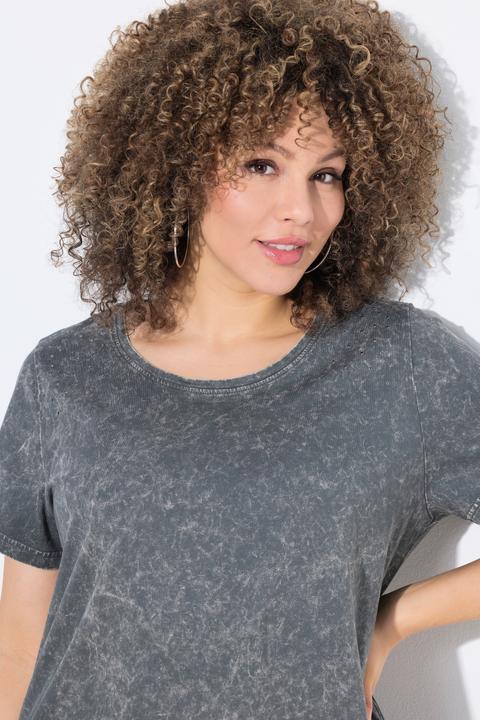 Actual product image Ulla Popken Rivet Detail Short Sleeve Acid Wash Tee (62)