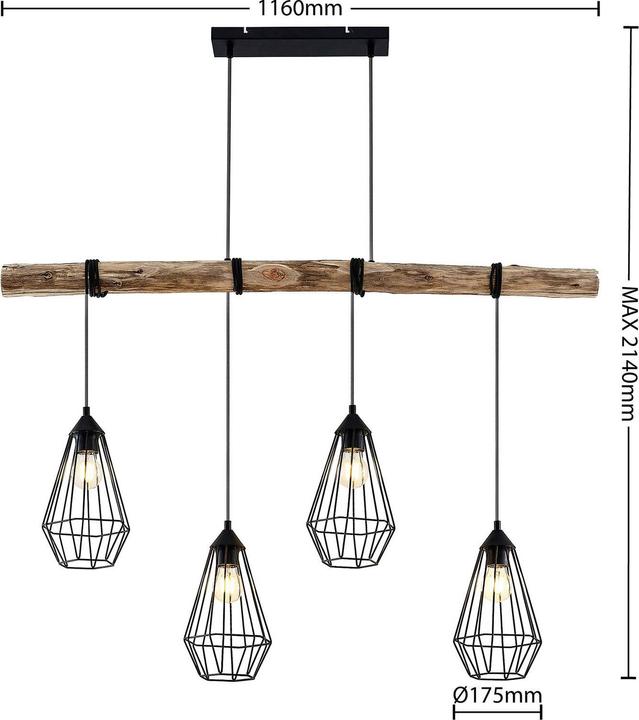 Image du produit Lindby Eldarion 4 Lampe à suspension Noir/Bois (E27)