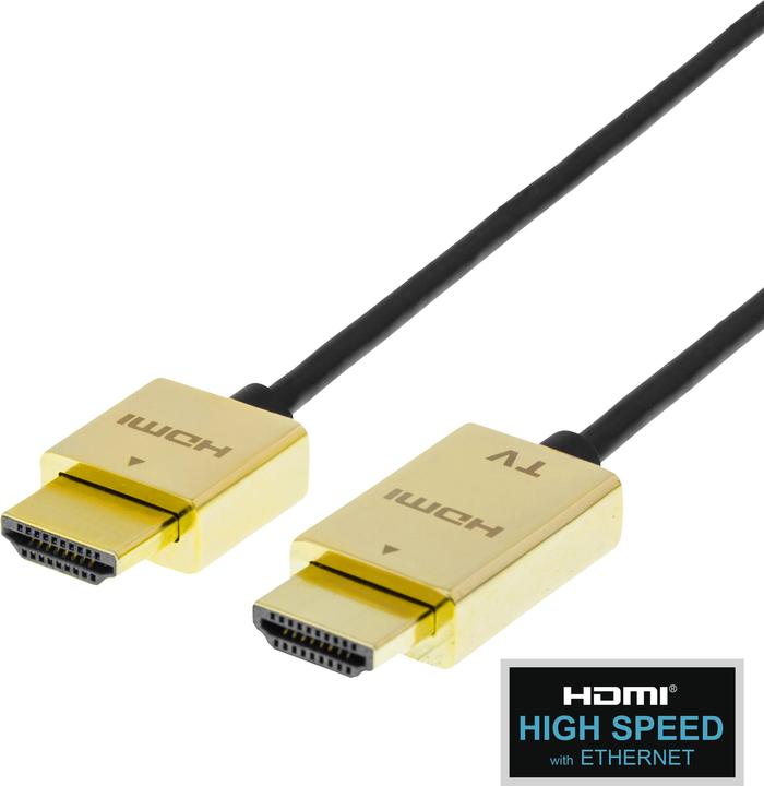 Actual product image Deltaco Kabelis Ultra-thin HDMI, 4K UHD,, juodas/auksinis / HDMI-1043-K / 00100012 (3 m, HDMI, 2.0)
