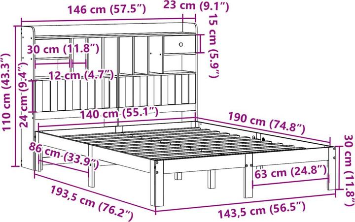 Produktbild vidaXL Bett mit Regal (140 x 190 cm)