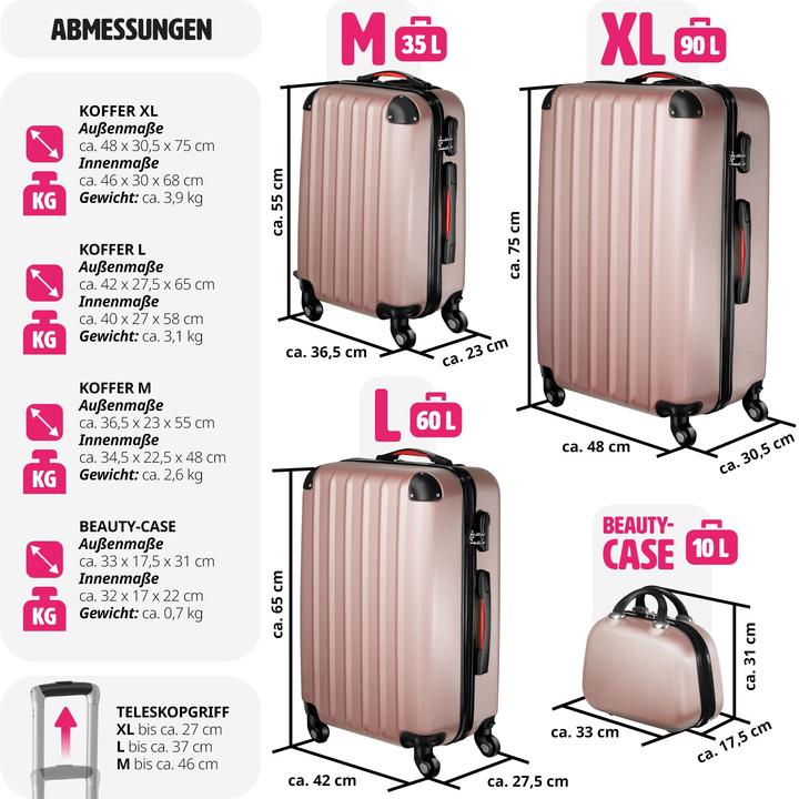 Immagine prodotto tectake Set di valigie Valigie Trolley Set di trolley Hardcase (90 l, M (50 - 90l))