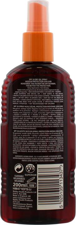 Immagine prodotto Malibu Olio secco spray (Olio abbronzatura, SPF 20, 200 ml)