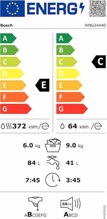 Energie-Label Bosch Hausgeräte WNG24440 (EU-Stecker)