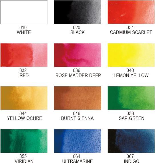 Actual product image Zig Gansai Tambi Aquarel watercolours (Scarlet Red, Mid Green, White, Light Brown, Brown, Black, Blue, Red, Wine Red, Green, Lemon yellow, Deep Blue)