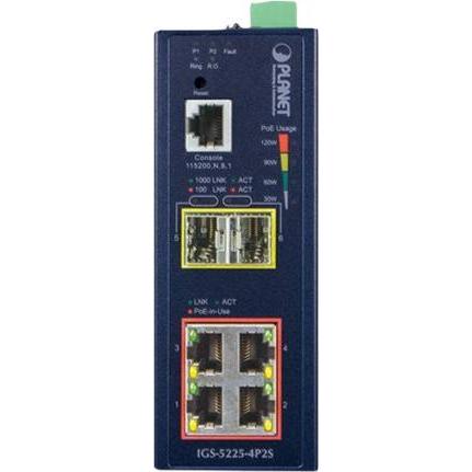 Thumbnail - Planet Industrial L2+ 4-Port 1000T 802.3at PoE + 2-Port SFP (4 Ports), Netzwerk Switch, Schwarz