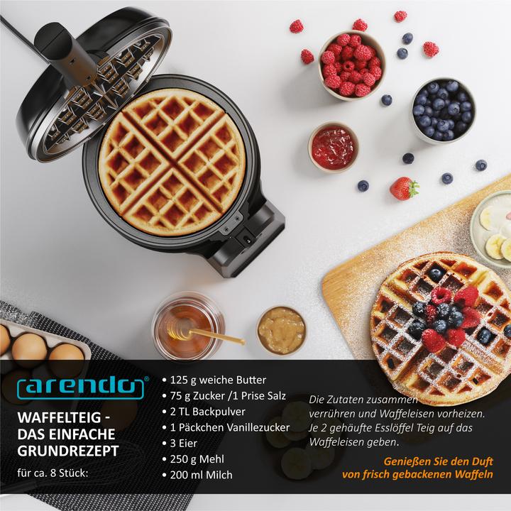 Produktbild Arendo Waffeleisen für Waffel mit 17cm Ø, automatische Bräunung, 1000 W, drehbar, Antihaftbeschichtet