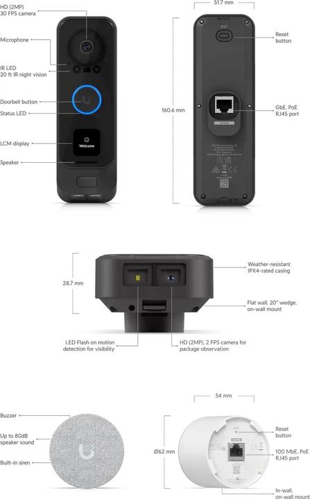 Actual product image Ubiquiti G4 Doorbell Professional PoE Kit (Bluetooth, Wi-Fi, Cable)