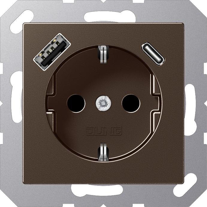 Actual product image JUNG A1520-15CAMO w.USB Type AC socket outlet SCHUKO