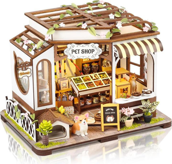 Activity Board Puppenhaus Miniatur Bausatz, Puppenhaus Bausatz mit Haustierhaus, Bastelminiatur Modellbausätze für