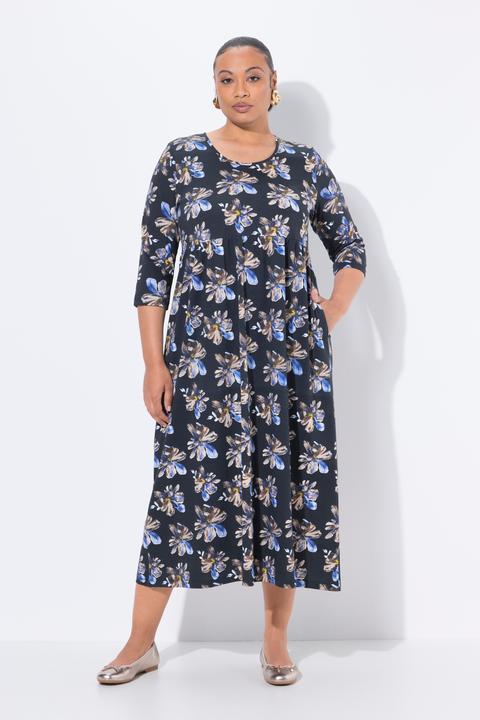 Produktbild Ulla Popken Maxikleid, Blüten, Rundhals, 3/4-Arm, Taschen (54)