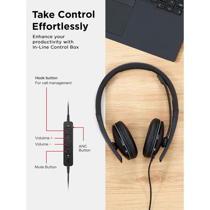 Actual product image Lenovo Wired Anc Headset Gen 2 Uc (Cable, USB-C)