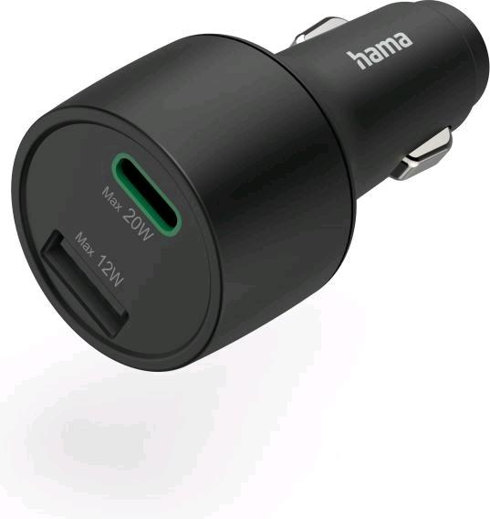 Image du produit Hama Chargeur rapide pour voiture, 1x USB-C, 1x USB-A, PD 3.0/Qualcomm®, 32 watts, noir.