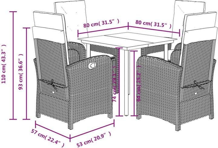 Produktbild vidaXL Garten Essgruppe (80 x 80 x 74 cm)