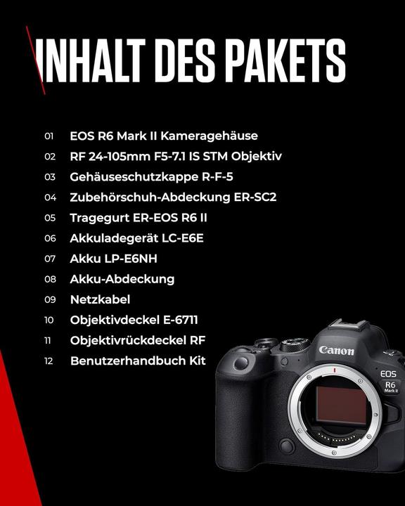 Produktbild Canon EOS R6 Mark II Kit (EU) (24 - 105 mm, 24.20 Mpx, Vollformat)