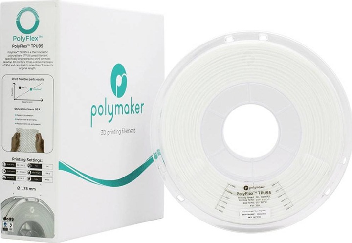 Actual product image Polymaker PolyFlex TPU95 V2 - White - 1.75mm (TPU, 1.75 mm, 750 g, White)