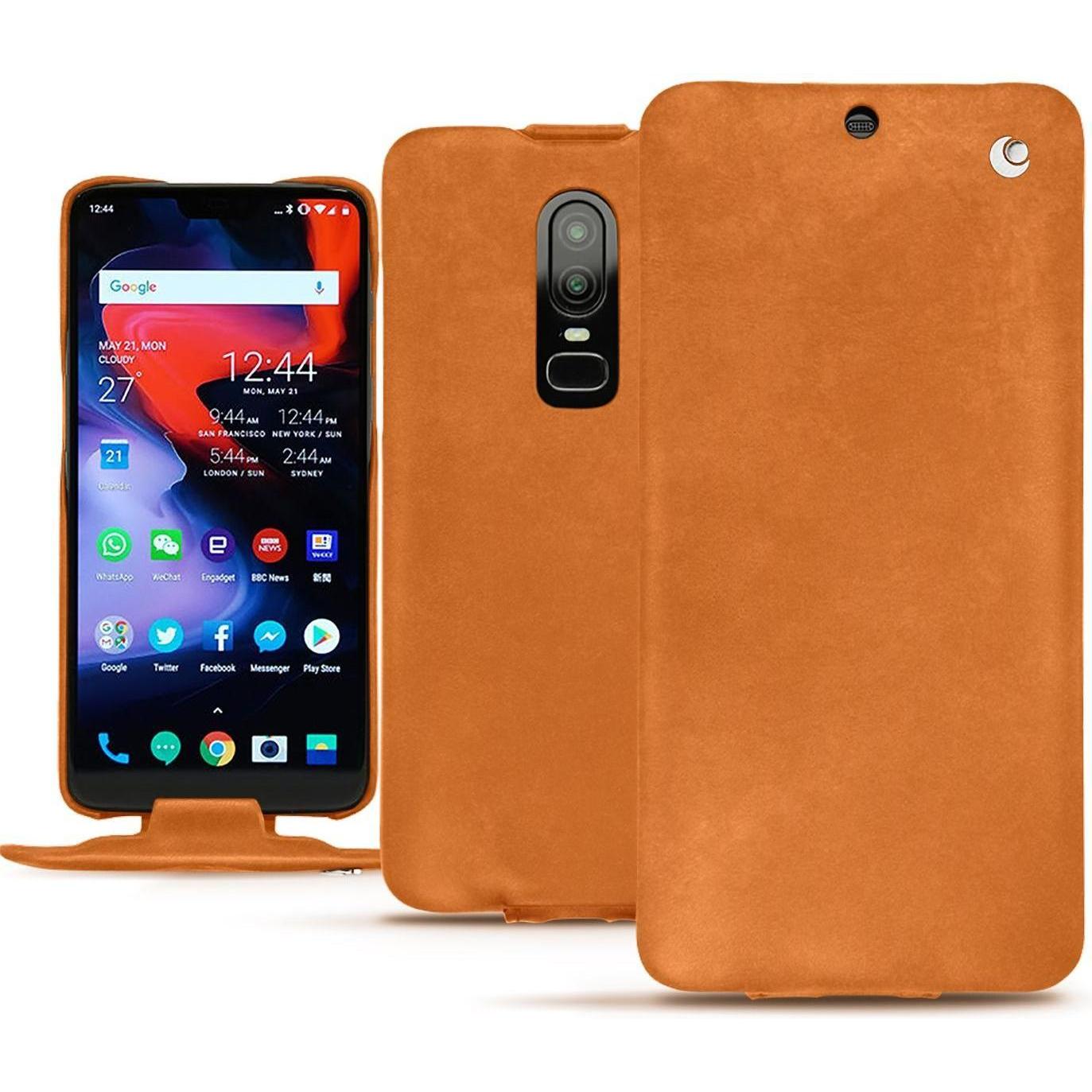Thumbnail - Noreve Lederschutzhülle vertikal (OnePlus 6), Smartphone Hülle, Orange