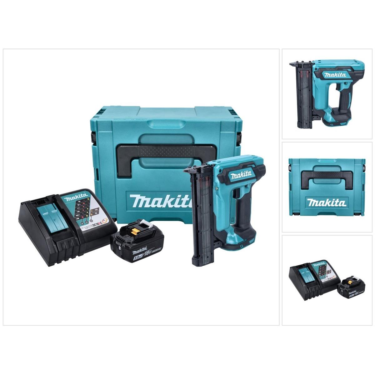 Thumbnail - Makita, Tacker + Nagelpistole, DFN 350 RT1J Akku Stauchkopfnagler 18 V 15 - 35 mm + 1x Akku 5,0 Ah + Ladegerät + Makpac