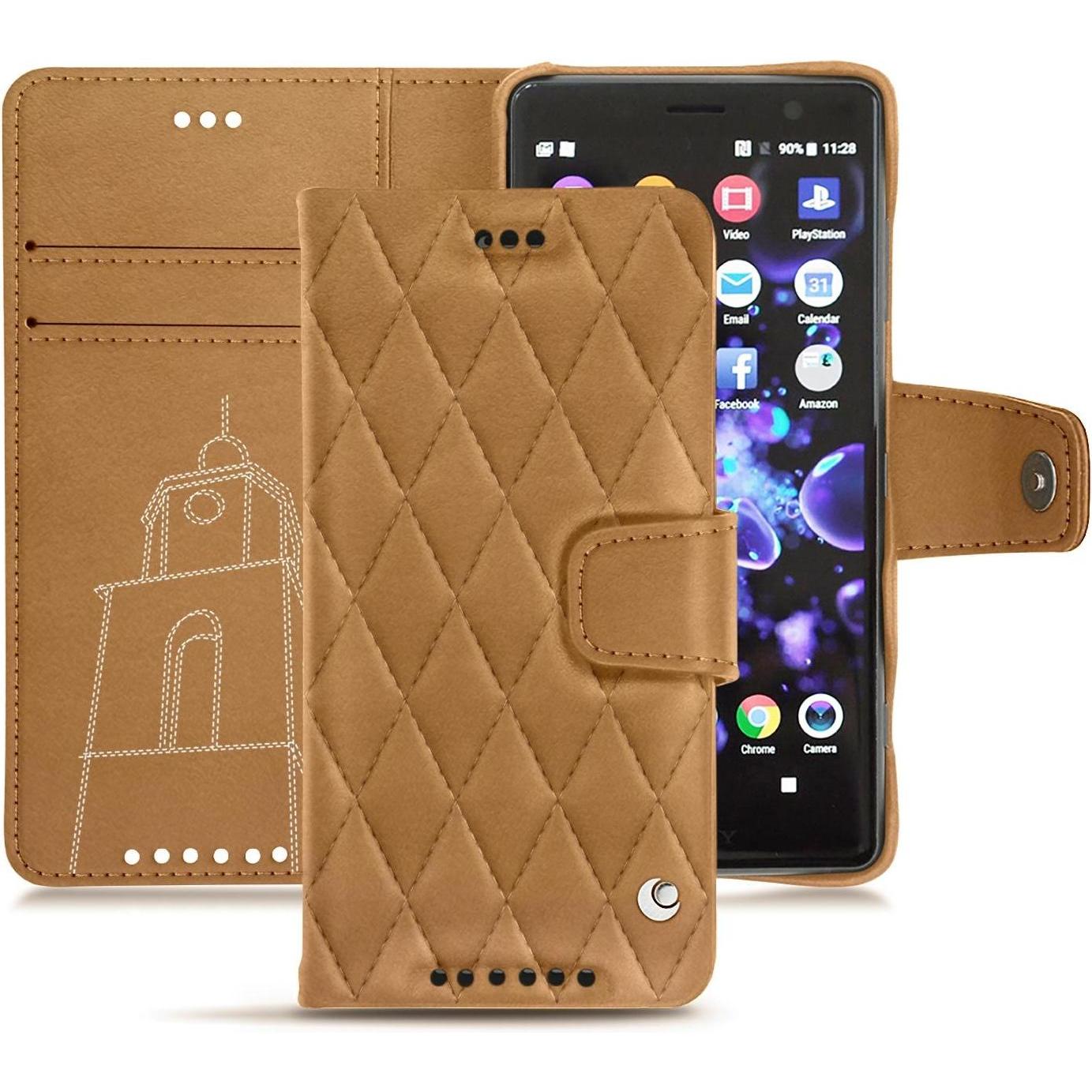 Noreve Lederschutzhülle Wallet (Sony Xperia XZ2 Compact), Smartphone Hülle, Braun