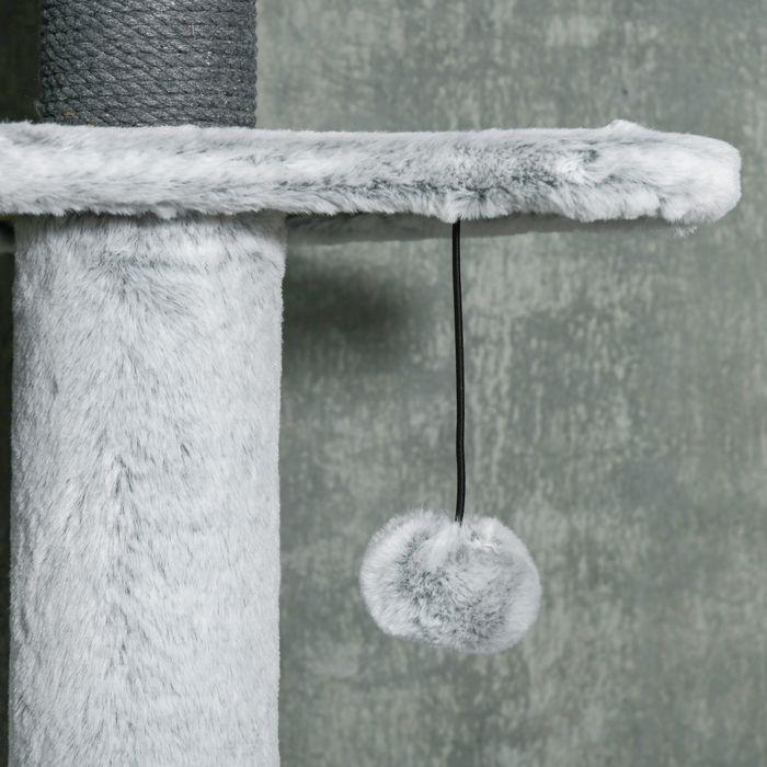 Actual product image Swisshandel24 Scratching post ceiling high, 225-255 cm with cat cave, scratching posts, basket, play ball, grey (Grey)