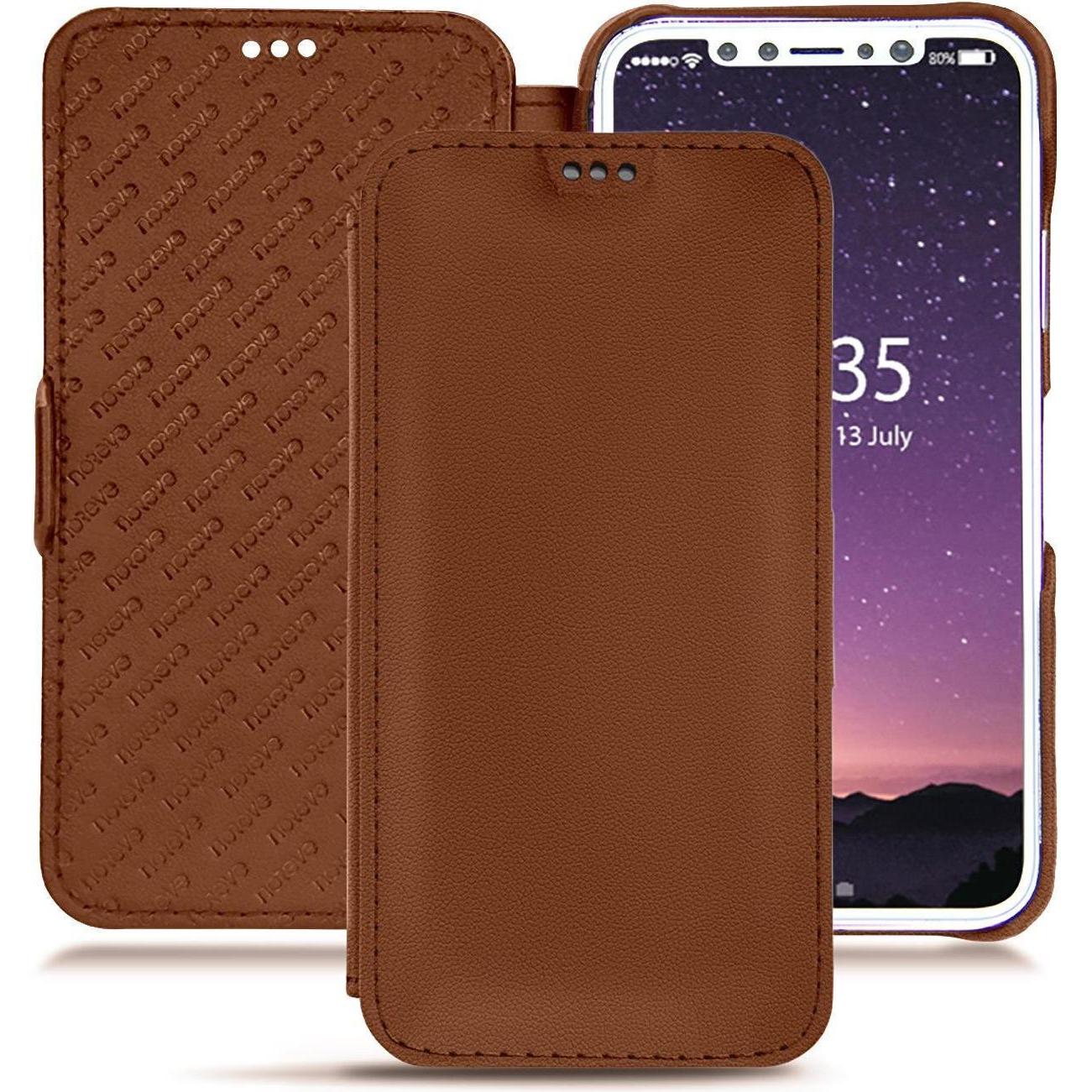 Noreve Lederschutzhülle horizontal (Apple iPhone XS), Smartphone Hülle, Braun