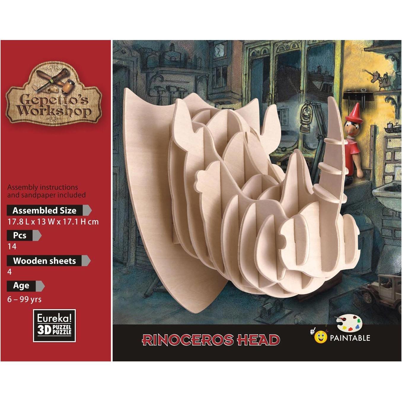 Eureka 52473176 Holzpuzzle-3D Nashornkopf (14 Teile)