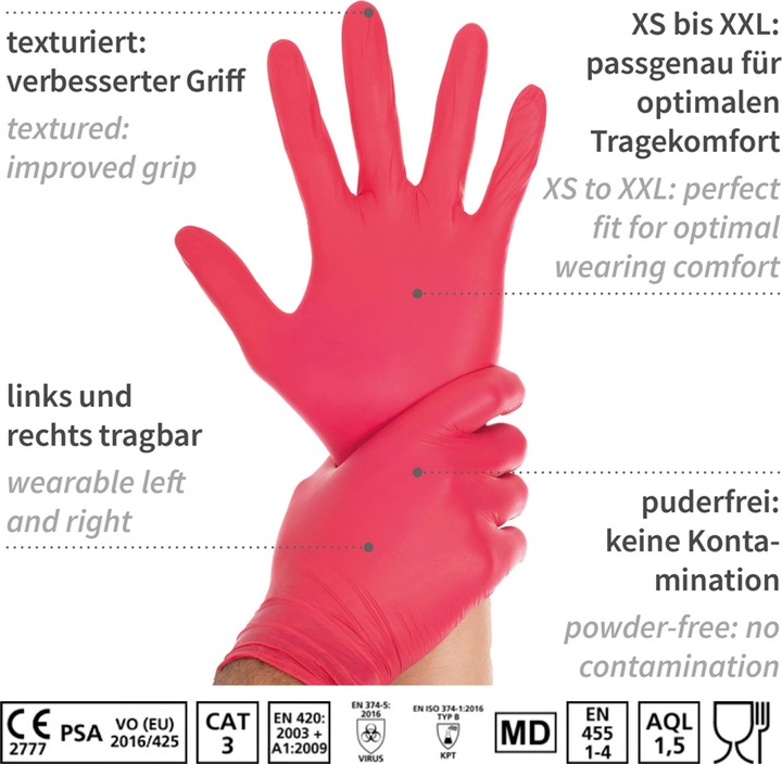 Actual product image Hygostar Nitrile Gloves SL Red M (M)
