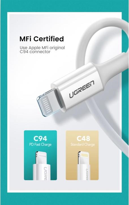 Produktbild Ugreen MFi -C auf -Ladekabel (1 m, USB 2.0, 18 W)