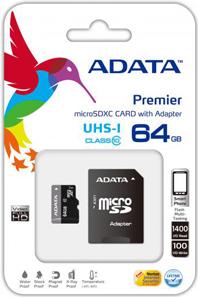 Actual product image Adata SDXC Card 64GB,, Premier UHS-I C10 (64 GB, SDXC, U1, UHS-I)