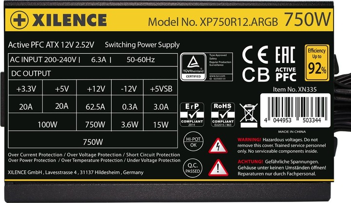 Produktbild Xilence XP750R12.ARGB 750W PC Netzteil, Meet 80+ Gold, Gaming, ATX (750 W)