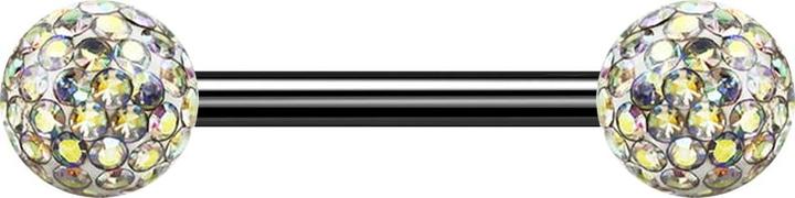 Actual product image Star Piercing Barbell black with two crystal balls multicolour epoxy protective layer (Titanium G23, without brass)