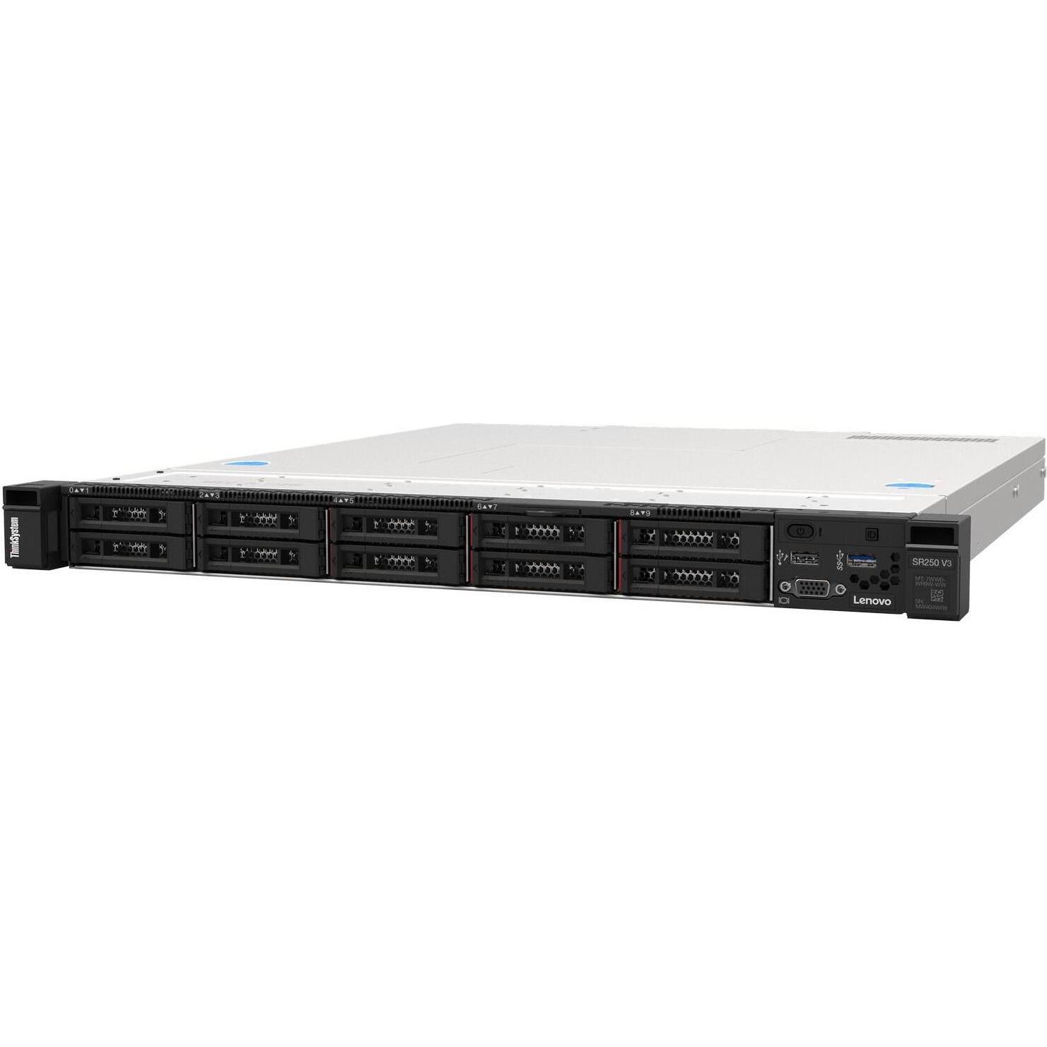 Lenovo ThinkSystem SR250 V3, 2,6 GHz, E-2468, 32 GB, DDR5-SDRAM, 800 W, Rack (1U) (32 GB, Rack Server), Server