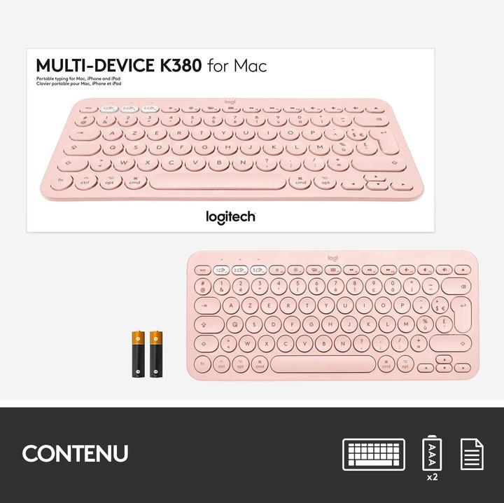 Immagine prodotto Logitech K380 per Mac Tastiera Bluetooth multi-dispositivo - ROSE - CENTRALE (CH) (CH, Senza fili)