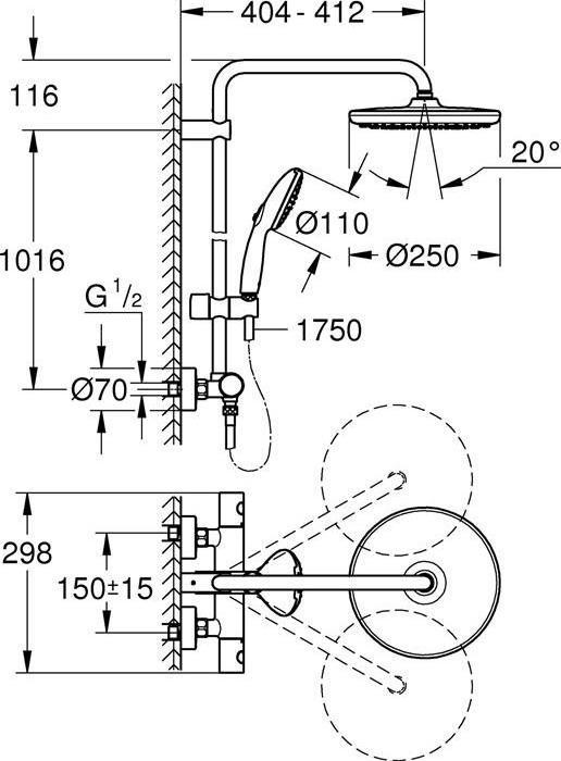 Produktbild Grohe Tempesta system 250 douchesysteem chroom (26670001)