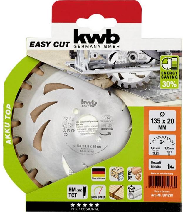 Produktbild kwb Kreissägeblatt Akku Ø 160 X 20 Z24