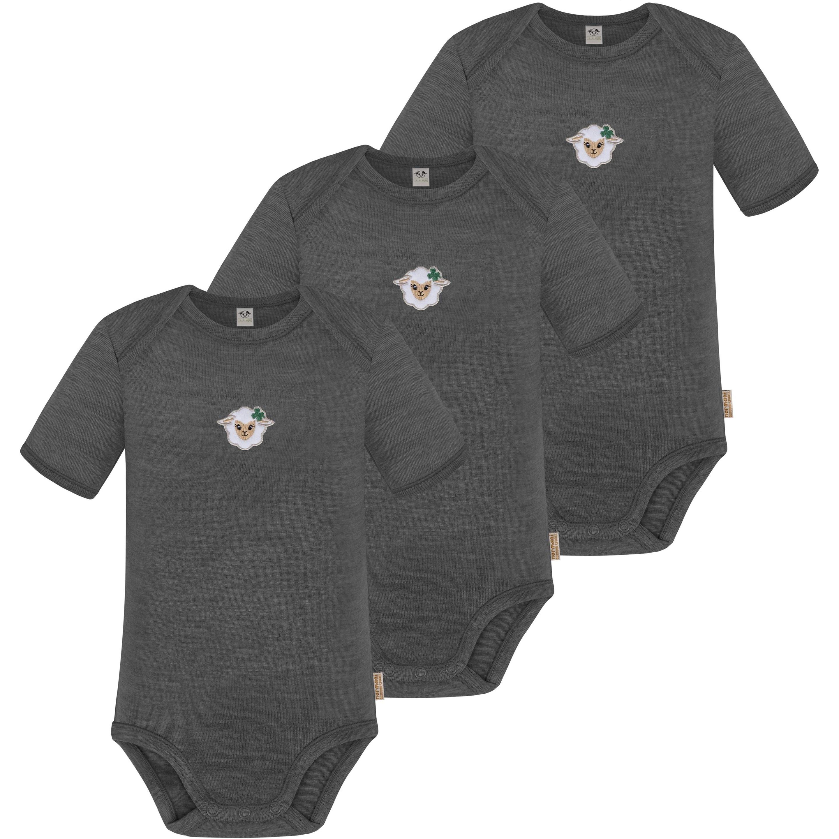 Normani, Herren, Body, 3er Set Baby Merino Body Kurzarm „Tauranga" - 9287, Grau, (62)