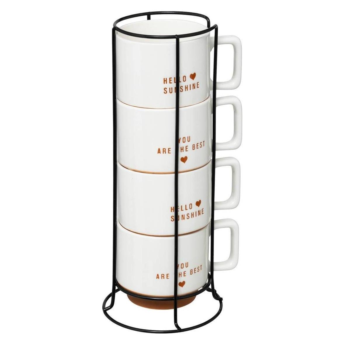 Secret de Gourmet Zestaw 4 porcelanowych kubków HELLO na metalowym stojaku, 4 x 300 ml (54135050)