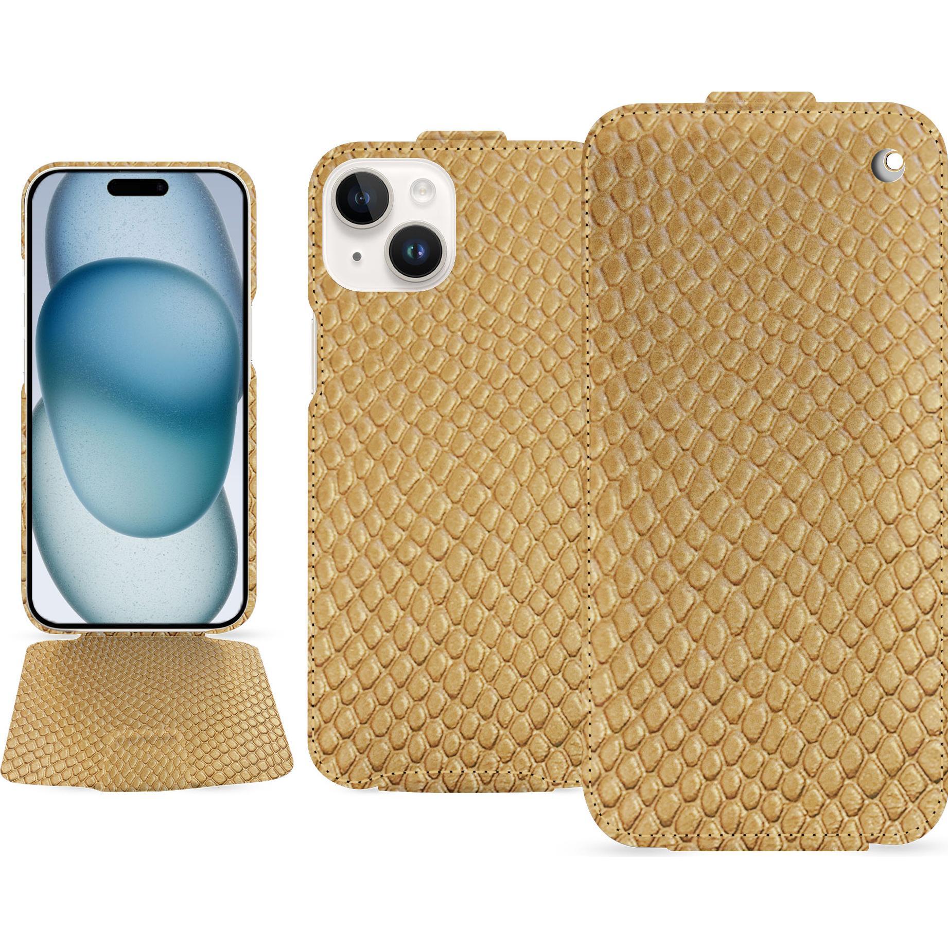 Noreve Lederschutzhülle vertikal (Apple iPhone 15), Smartphone Hülle, Beige