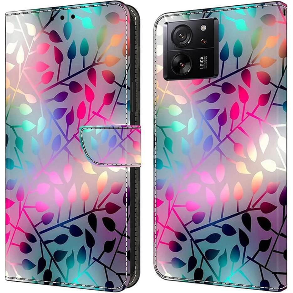 Cover-Discount Xiaomi 13T / 13T Pro - Leder Etui Hülle Blätter (Xiaomi 13T, Xiaomi 13T Pro), Smartphone Hülle, Braun