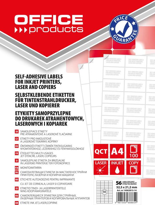 Office Products Etiketten, 52, 5x21, 2mm, weiss, 100 blatt