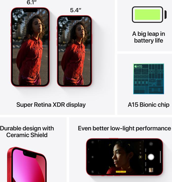 Image du produit Apple iPhone 13 mini (256 Go, (PRODUCT)​RED, 5.40", SIM + eSIM, 12 Mpx, 5G)