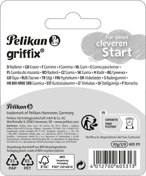 Productafbeelding Pelikan Gum 2ST Griffix blauw/wit