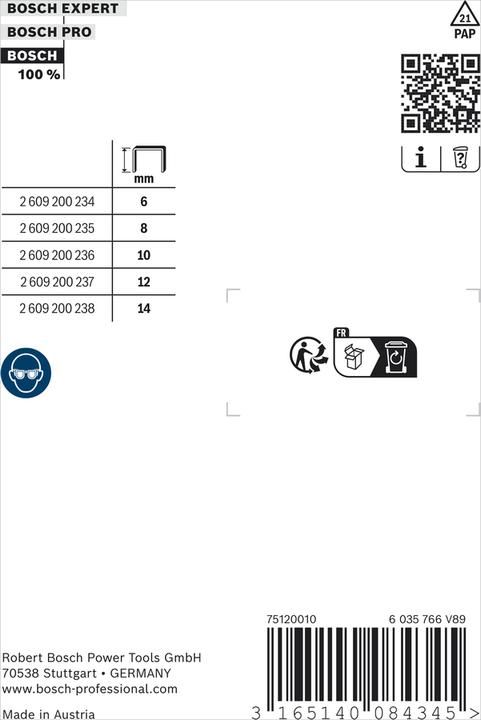 Produktbild Bosch Professional Zubehör Feindrahtklammer Typ 58, 13 x 0,75 x 6 mm, 1000er-Pack